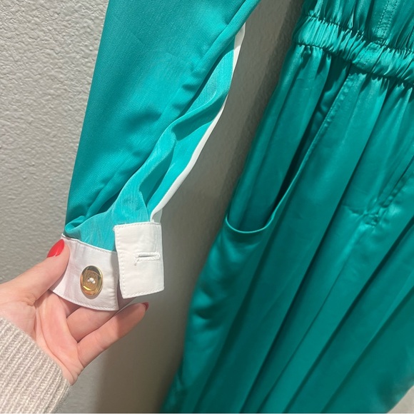 Cybil's collection Palm Beach size Small teal and white 80s long sleeve jumpsuit - Picture 13 of 16